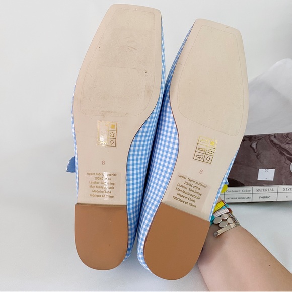 Jeffrey Campbell | Square Toe Mary Jane Flats Sky Blue Gingham Pin Up Rockabilly - Picture 11 of 12
